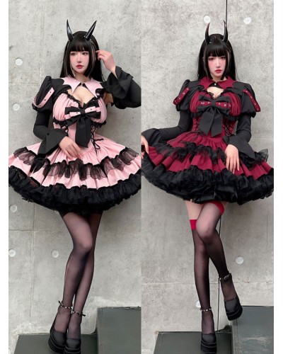 Gothic Lolita Dresses Lace Up Lace Pink Red