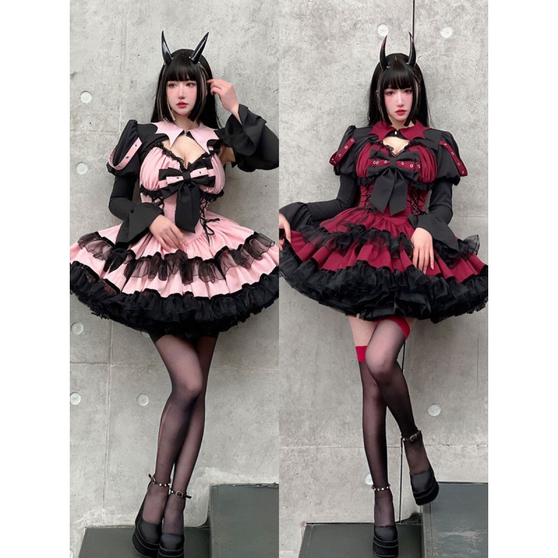 Gothic Lolita Dresses Lace Up Lace Pink Red