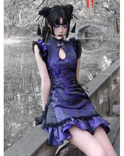 Gothic Lolita OP Dress Purple Sleeveless Polyester Jacquard Pattern Chinese Style Lolita Dress