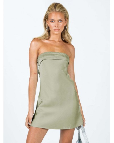 Summer Dress Strapless Light Green Short Beach Dress Mini Street Wear Daily Casual