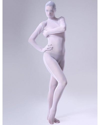 White Perspective Zentai Suit Lace Unisex Bodysuit For Halloween