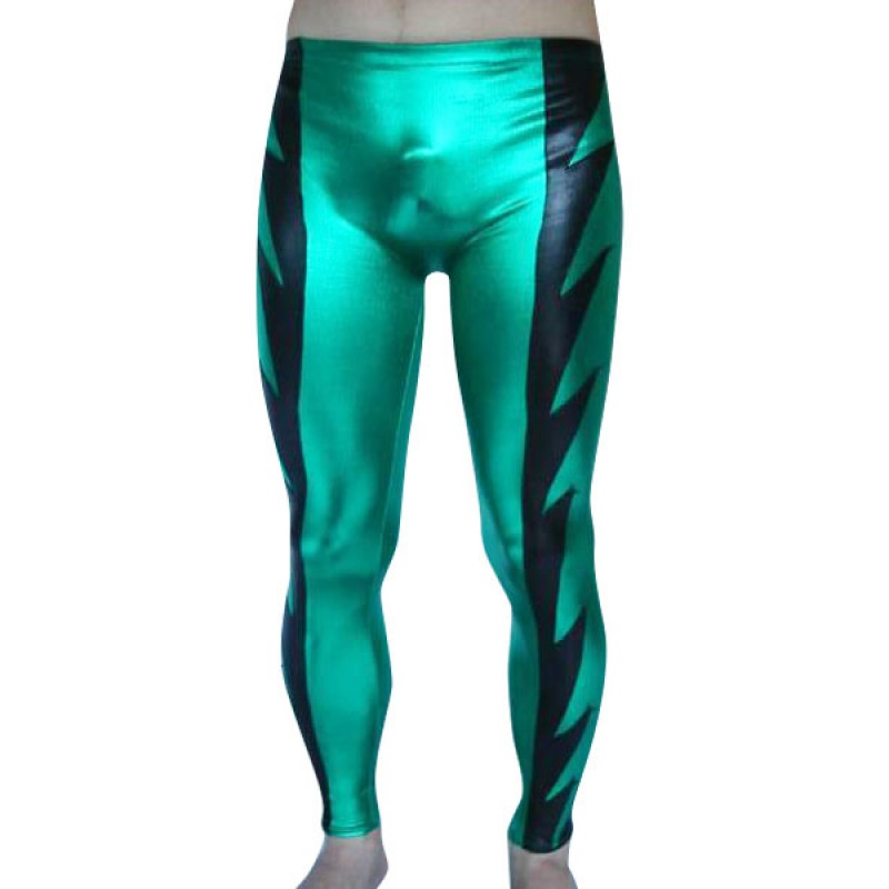 Green And Black Shiny Metallic Male Pants