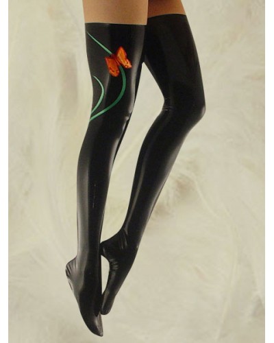 Black Latex Stockings With Butterfly Pattern