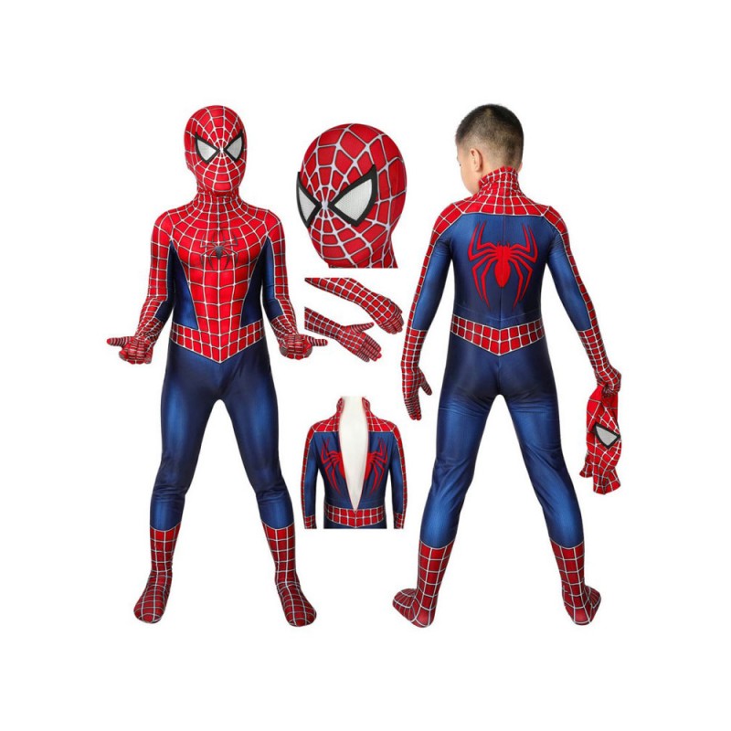 Men Spiderman Kids Cosplay Red Jumpsuit Lycra Spandex Catsuits Zentai 2002 Marvel Movie Spiderman Kids Cosplay Costumes