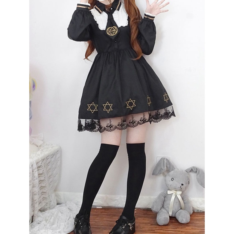 Classic Lolita OP Dress Starlet Lace Trim Black Lolita One Piece Dress Daily Casual Tea Party