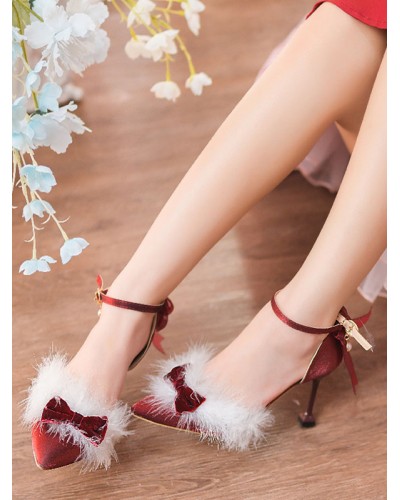 Lolita Footwear Red Bows Stiletto Heel Lolita Pumps Shoes Lolita Wedding Dress