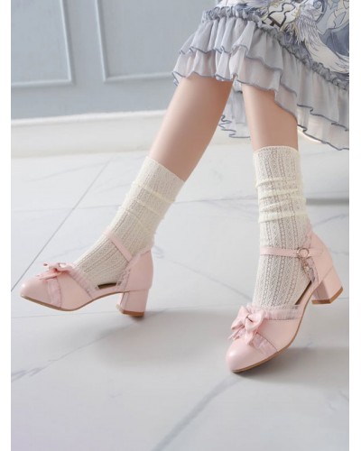 Sweet Lolita Footwear Bows Leather Chunky Heel Lolita Pumps