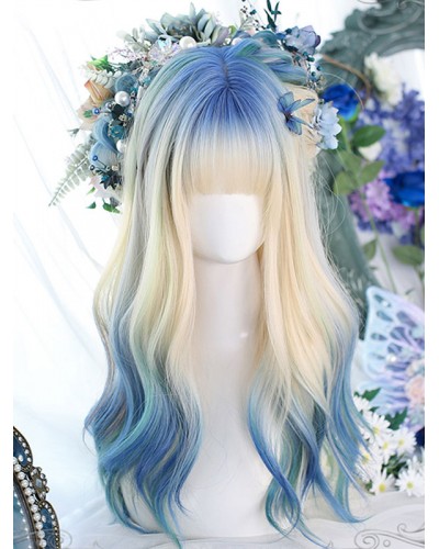 Style Lolita Wig Long Heat-resistant Fiber Light Sky Blue Lolita Accessories Sweet Harajuku Fashion ROCOCO Daily Casual Tea Party