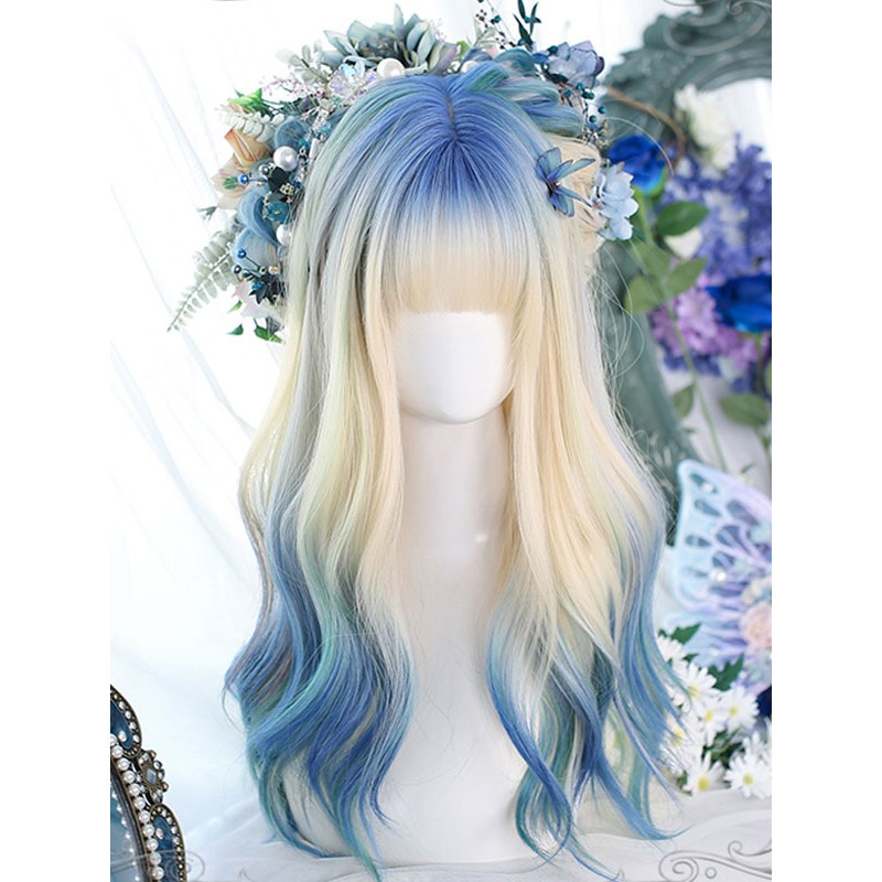 Style Lolita Wig Long Heat-resistant Fiber Light Sky Blue Lolita Accessories Sweet Harajuku Fashion ROCOCO Daily Casual Tea Party