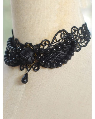 Classic Lolita Necklace Lace Beading Flower Black Lolita Choker Accessories Classic  Traditional Tea Party