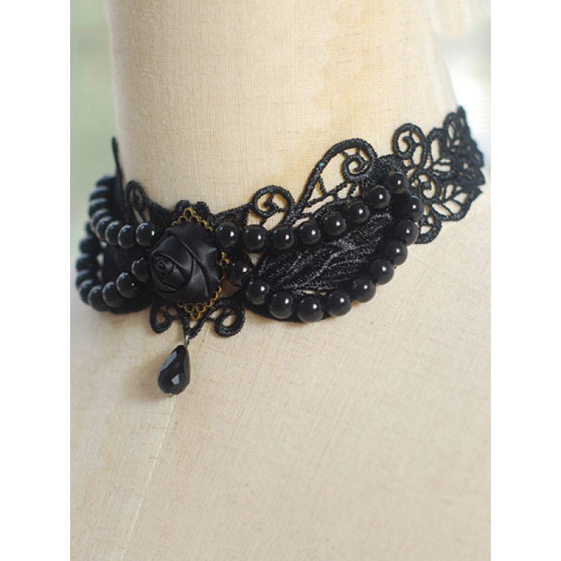 Classic Lolita Necklace Lace Beading Flower Black Lolita Choker Accessories Classic  Traditional Tea Party