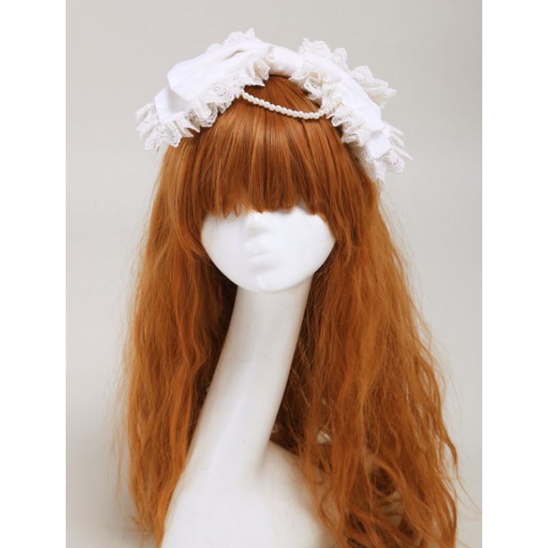 White Pearls Cotton Woman's Lolita Head Band