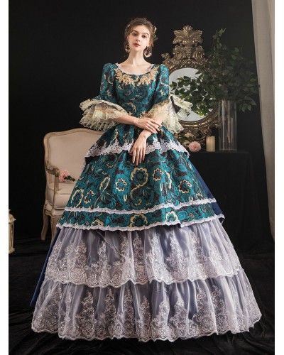 Women Victorian Dress Costumes 's Rococo Retro Costumes 's Lace Ruffle Jacquard Marie Antoinette Costume Masquerade Ball Gown Sets Euro-Style