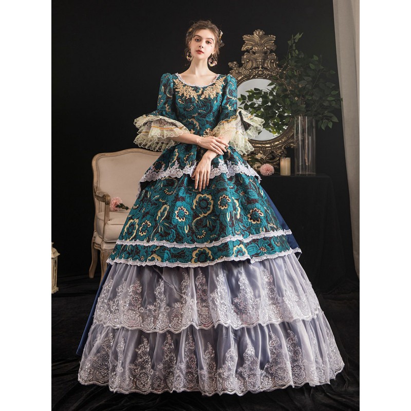 Women Victorian Dress Costumes 's Rococo Retro Costumes 's Lace Ruffle Jacquard Marie Antoinette Costume Masquerade Ball Gown Sets Euro-Style