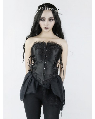 Lolita Corset For Women Black Lace Up Lace Polyester Steampunk Gothic