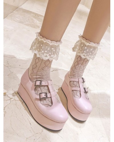 Sweet Lolita Footwear Flatform Buckle Leather Lolita Pumps