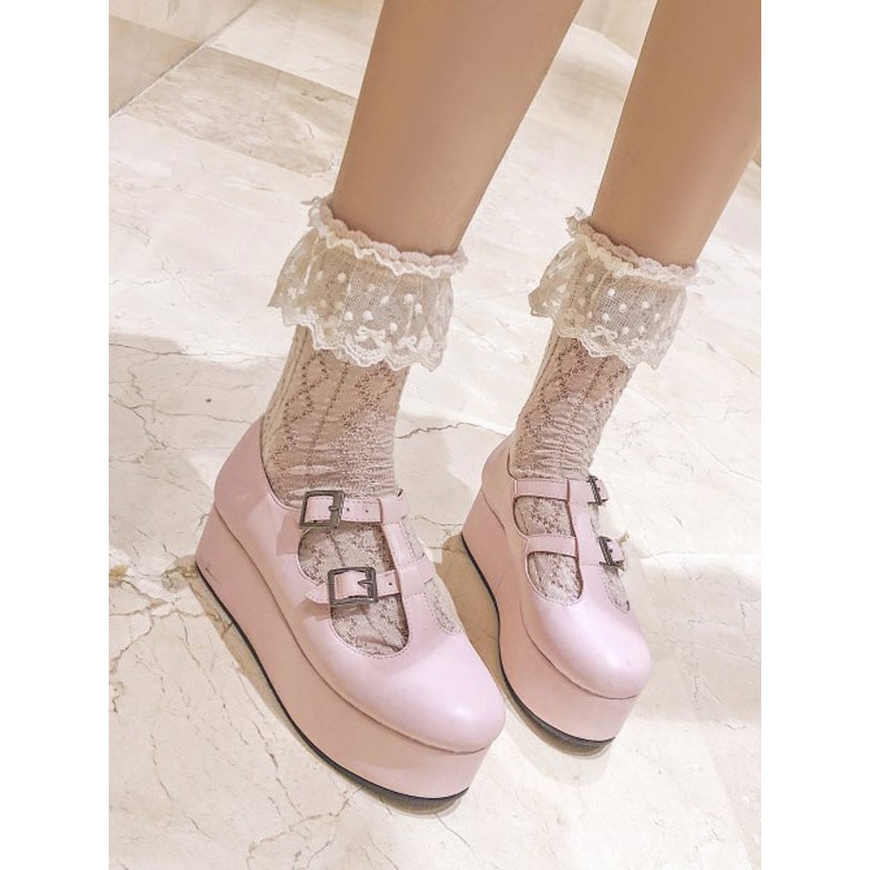 Sweet Lolita Footwear Flatform Buckle Leather Lolita Pumps