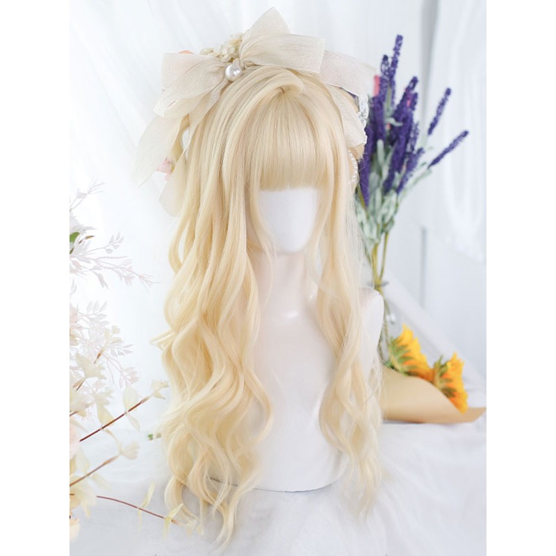 Lolita Wig Long Heat-resistant Fiber Light Gold Lolita Accessories Sweet Harajuku Fashion ROCOCO Daily Casual Tea Party