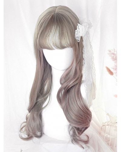 Lolita Long Wig Highlighting Light Gray Blunt Bang Lolita Hair Wigs Daily Casual