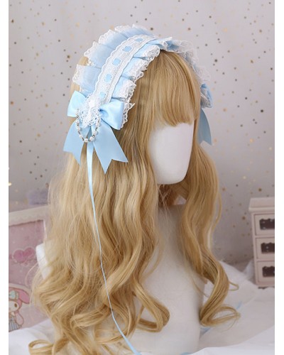 Sweet Lolita Headdress Blue Lace Bows Lace Headwear Lolita Hair Accessories Headband Daily Casual