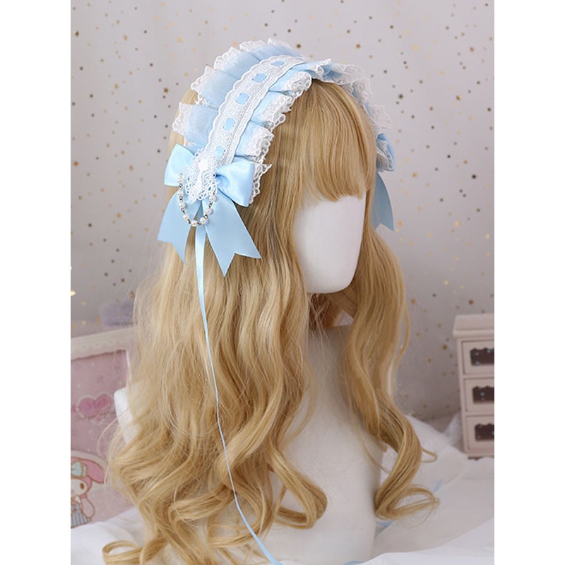 Sweet Lolita Headdress Blue Lace Bows Lace Headwear Lolita Hair Accessories Headband Daily Casual