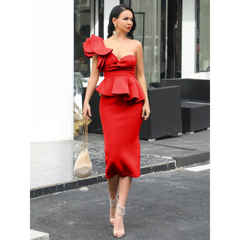 Dresses Sleeveless One-Shoulder Semi Formal Dress Bodycon Party