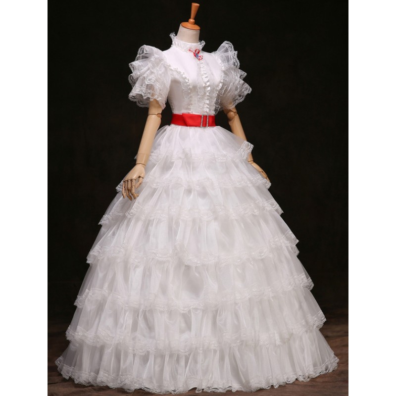 Rococo Tiered Costume White High Neck Princess Retro Classic Costumes ROCOCO Halloween Holiday Pageant