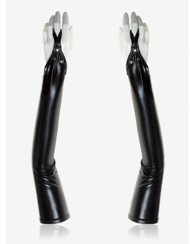 Women Zentai Shiny Metallic Patent Black Sexy Glove Gloves Accessories