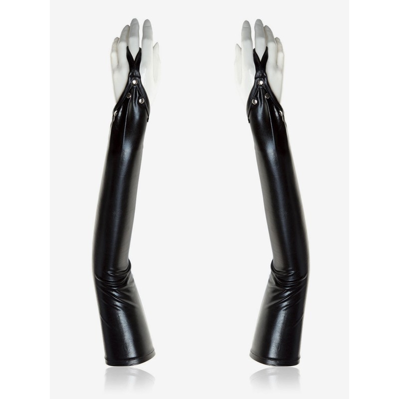 Women Zentai Shiny Metallic Patent Black Sexy Glove Gloves Accessories