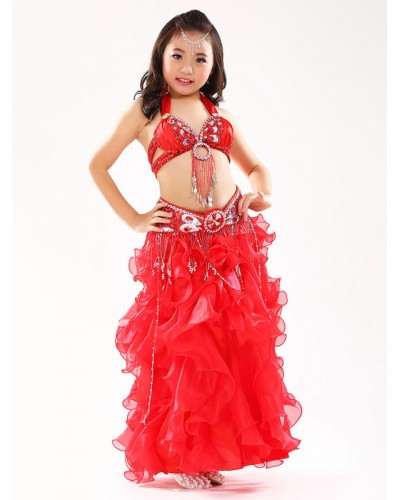 Halloween Costumes For Kids Red Christmas Dress Kid's Polyester Fiber Chiffon Top Skirt Dancing Belly Dancing