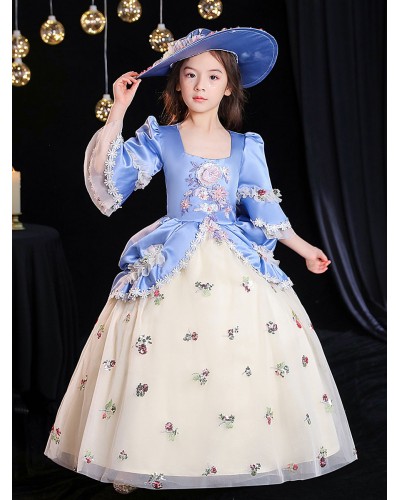 Polyester Fiber Tea Party 3/4 Length Sleeves Polyester Jumpsuit Gothic Aqua Kids' Lolita Dresses