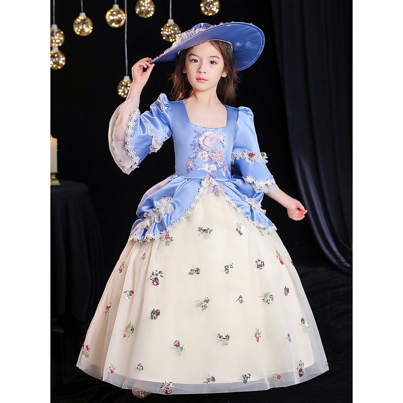 Polyester Fiber Tea Party 3/4 Length Sleeves Polyester Jumpsuit Gothic Aqua Kids' Lolita Dresses