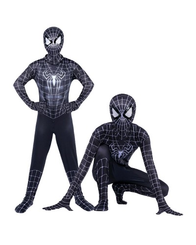 Children Spiderman Cosplay Black Zentai Kids Jumpsuit Costume