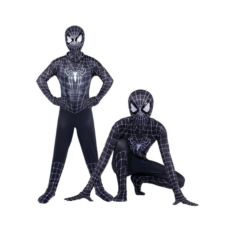 Children Spiderman Cosplay Black Zentai Kids Jumpsuit Costume