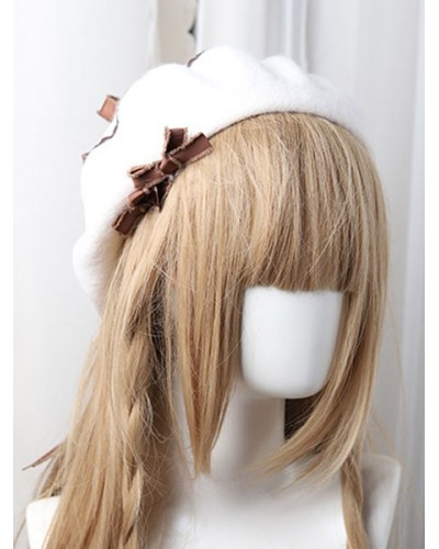 Sweet Lolita Beret Bow Pom Pom Wool Lolita Hat