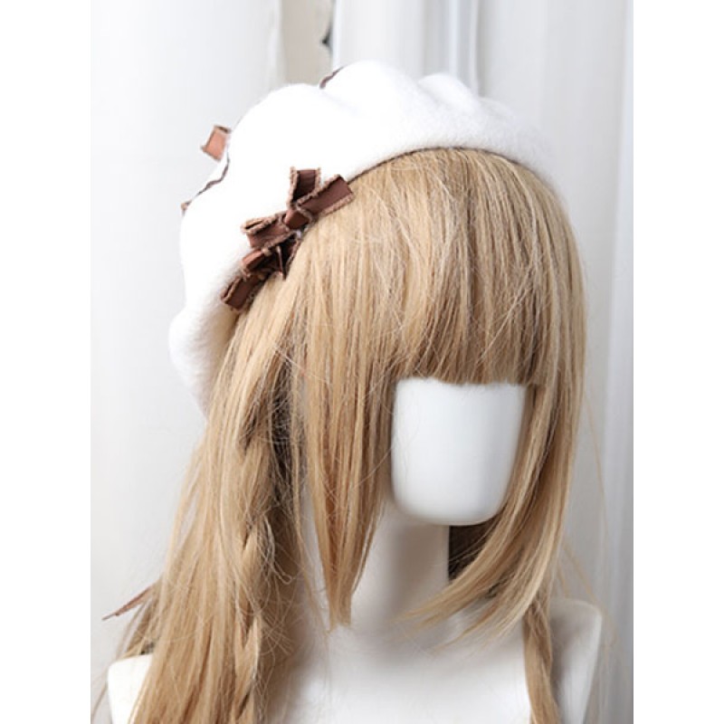 Sweet Lolita Beret Bow Pom Pom Wool Lolita Hat