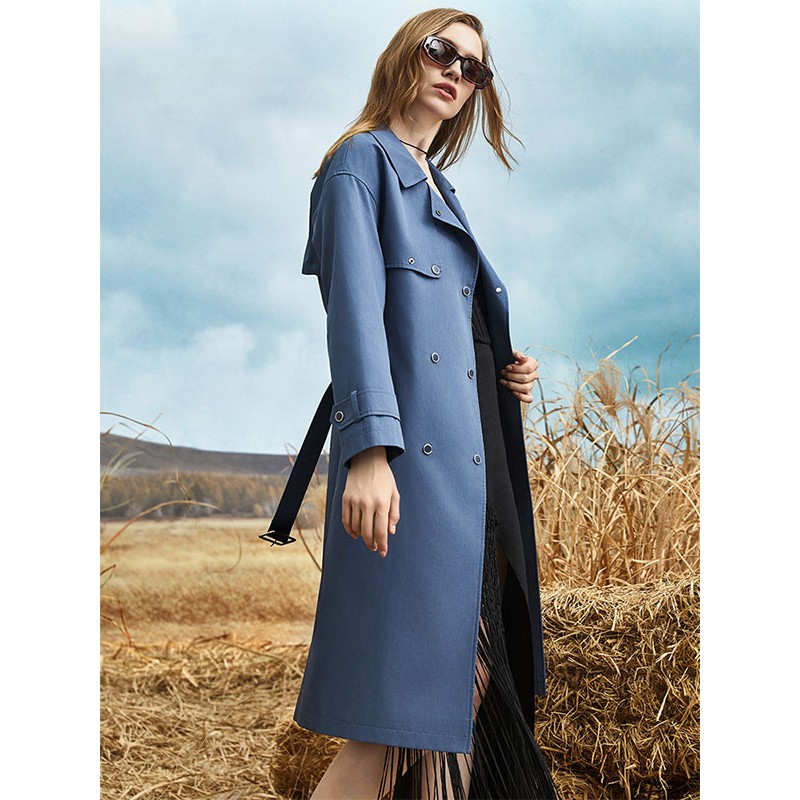 Women 's Trench Coat Turndown Collar Sash Long Sleeves Outerwear Trench Coats Spring Fall Street Wear Daily Casual Field