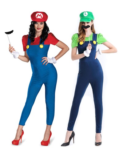 Super Mario Bros Costume Halloween Luigi's Mansion 3 Two Piece Set With Hat Mustache Waluigi Costume