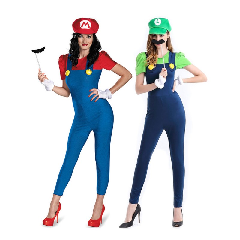 Super Mario Bros Costume Halloween Luigi's Mansion 3 Two Piece Set With Hat Mustache Waluigi Costume