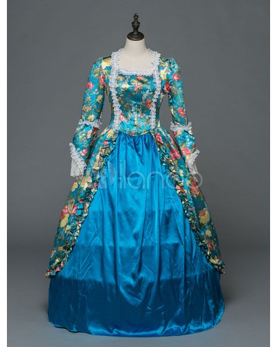 Women Retro Costume Rococo Dress Halloween Victorian Masquerade Ball Gowns Long Sleeve Blue Vintage Costume Sets ROCOCO