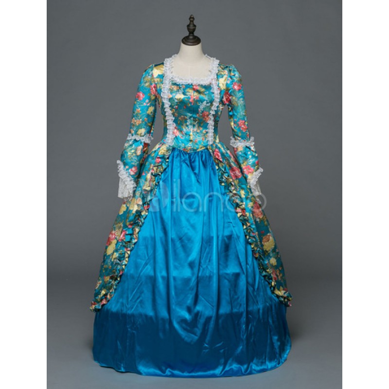 Women Retro Costume Rococo Dress Halloween Victorian Masquerade Ball Gowns Long Sleeve Blue Vintage Costume Sets ROCOCO