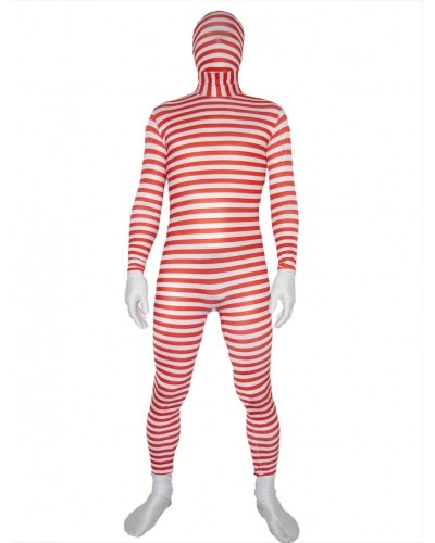 Red And White Stripe Lycra Unisex Zentai