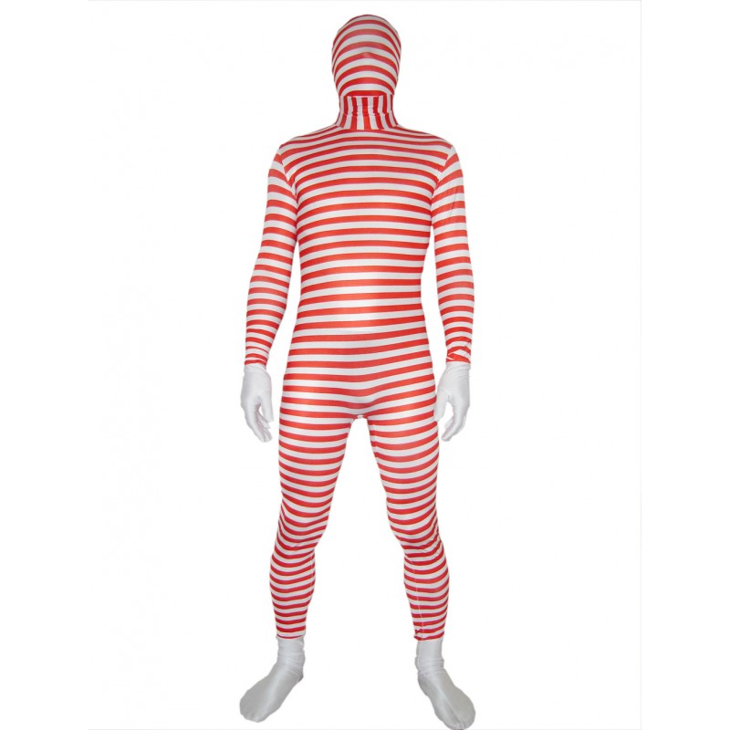 Red And White Stripe Lycra Unisex Zentai