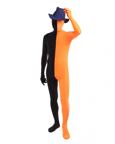 Unisex Morph Suit Black And Orange Lycra Spandex Zentai Suit Full Body Suit