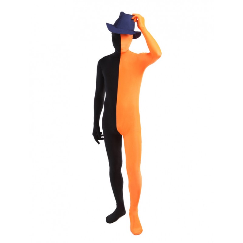 Unisex Morph Suit Black And Orange Lycra Spandex Zentai Suit Full Body Suit