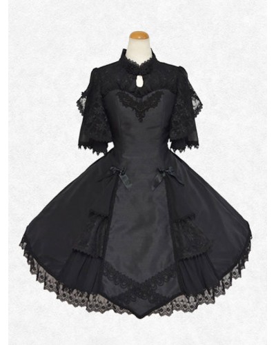 Classical Lolita Dress Polyester Short Sleeves Lolita Dresses Classic Black