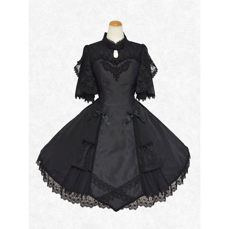 Classical Lolita Dress Polyester Short Sleeves Lolita Dresses Classic Black