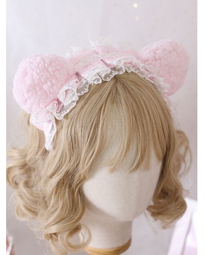 Sweet Lolita Headdress Pink Lace Polyester Fiber Headwear Lace Lolita Hair Accessories