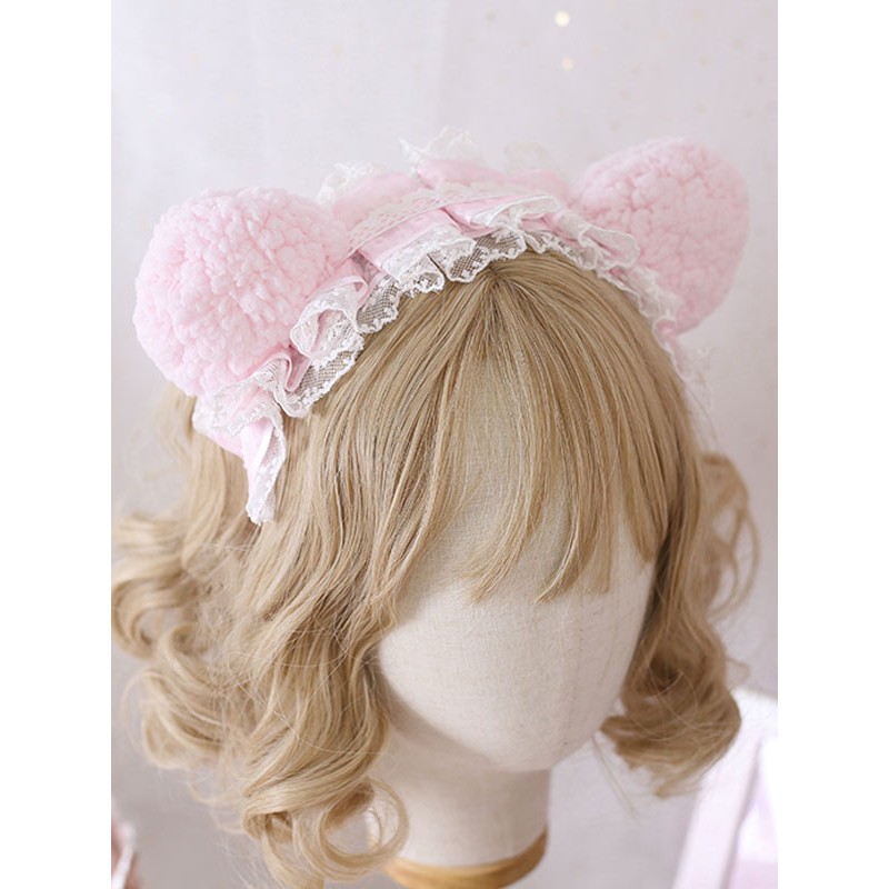 Sweet Lolita Headdress Pink Lace Polyester Fiber Headwear Lace Lolita Hair Accessories