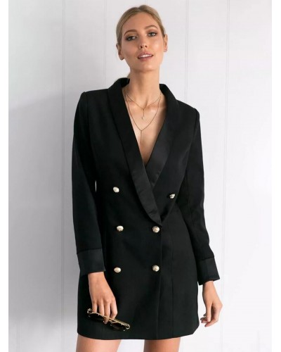 Women Blazer Jacket Double Breasted V-Neck Blazer Dress Chic  Modern Office  Career